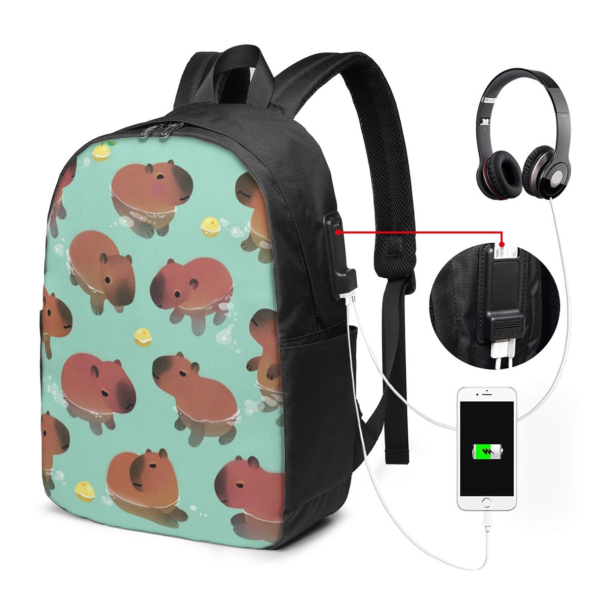 Women Bags For Laptop - Capybara Hayvan Desenli Sırt Çantası Seyahat