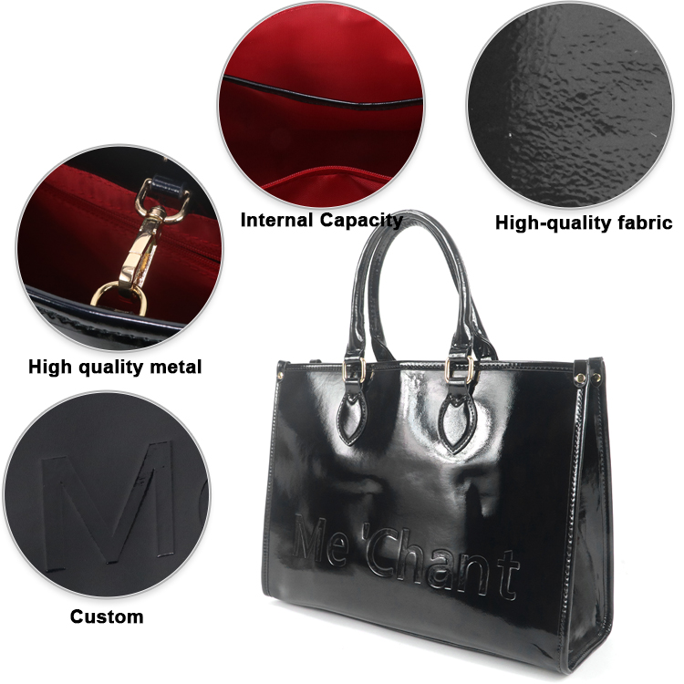 Kadın Siyah Parlak Patent PU D - Top Handle Structured incelemesi ve fiyatı